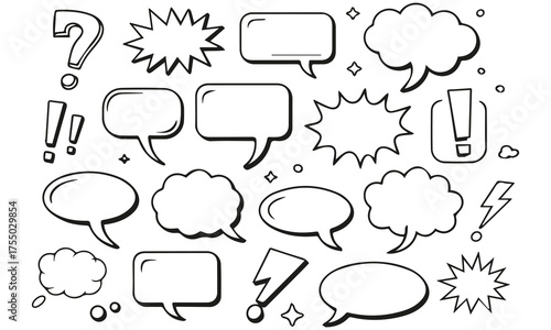 Hand Drawn Speech Bubble Icon Set Comic Chat Balloons and Expression Symbol
