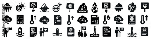 Climate change solid icons set – environment, global warming, eco symbols