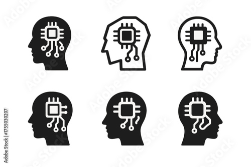 Biohacking Logo Variations. Biohacking and improving human performance. Set Logo of Biohacking and improving human performance: neural implant chip. harmonious