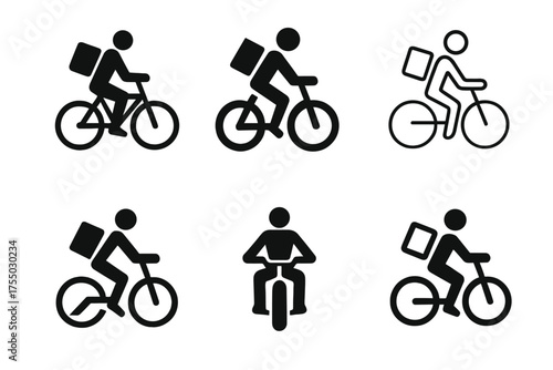 Gig Economy Logos. Labor market dynamics. Set Logo of Labor market dynamics: gig economy worker (delivery rider). harmonious logo variations of the same