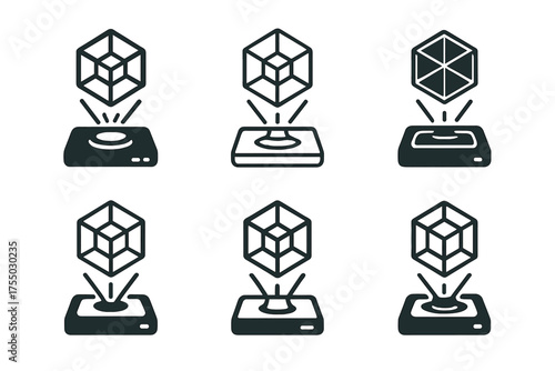 Holographic Logo Variations. Hyper-Realistic 3D Presentations. Set Logo of Hyper-Realistic 3D Presentations: holographic product demo. harmonious
