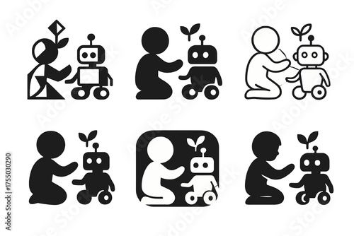 Creative Kids Logos. Kids learning and growing through hands-on experiences. Set Logo of Kids learning and growing through hands-on experiences: programmable