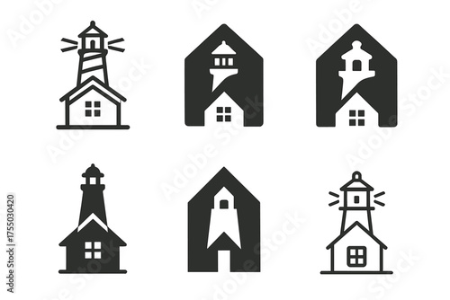 Lighthouse & Home Logos. Balancing leadership and family. Set Logo of Balancing leadership and family: Lighthouse & Home. harmonious logo variations of the