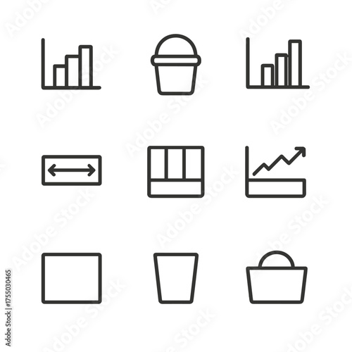 Data Sorting Icons. Outline icon set of data sorting algorithm bins: histogram bin, bucket sort bin, frequency bin, range bin,