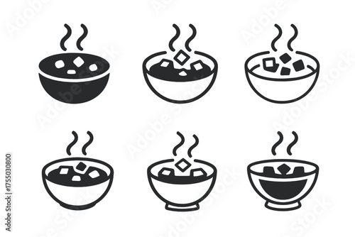 Stew Logo Variations. Making stew. Set Logo of Making stew: serving bowl with stew. harmonious logo variations of the same emblematic concept, each with