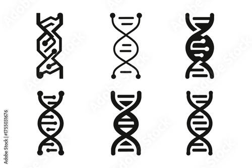 AI Evolution Logos. Evolution of human bodies through AI. Set Logo of Evolution of human bodies through AI: DNA-circuit helix. harmonious logo variations of