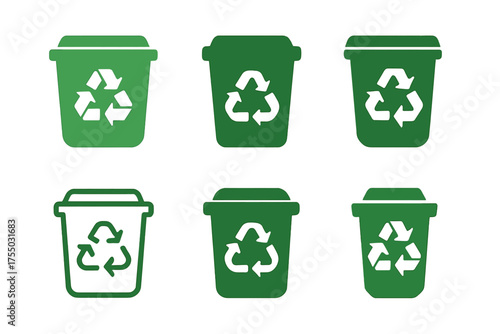 Eco Startup Logos. Eco startups. Set Logo of Eco startups: recycling bin. harmonious logo variations of the same emblematic concept, each with different