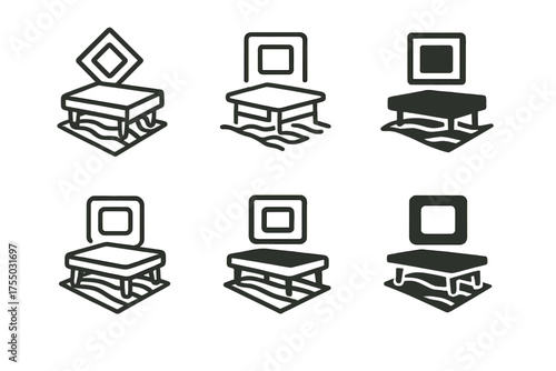 Layered Logo Designs. Layering textures and patterns in room designs. Set Logo of Layering textures and patterns in room designs: Mixed-material coffee table.