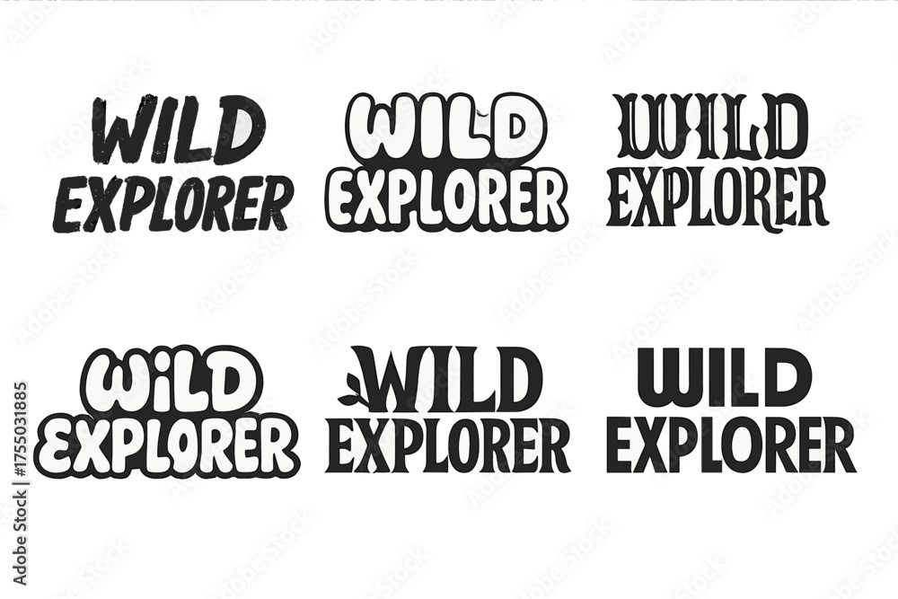 Obraz premium Wild Explorer Lettering. Wild explorer. Set lettering. harmonious lettering variations of the same emblematic concept (Grunge textured brush lettering, Rounded