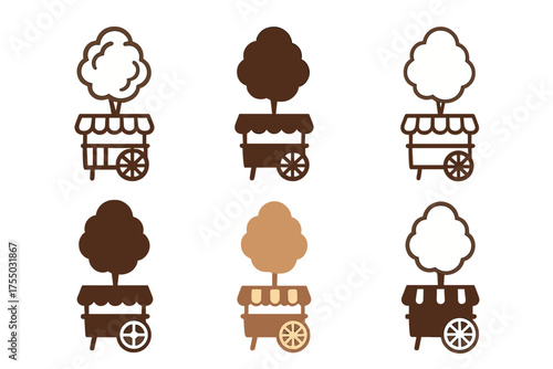 Theme Park Logos. Theme parks and amusement rides. Set Logo of Theme parks and amusement rides: cotton candy stall. harmonious logo variations of the same
