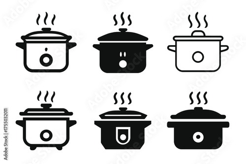 Stew Logo Variations. Making stew. Set Logo of Making stew: slow cooker / crockpot. harmonious logo variations of the same emblematic concept, each with