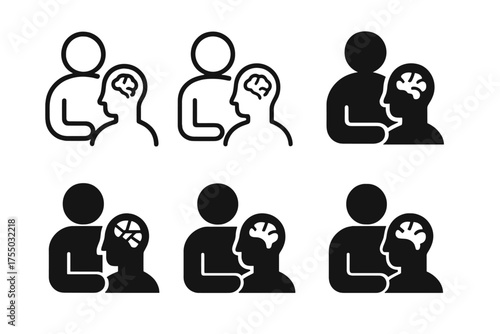 Therapy Icon Variations. Therapy for PTSD. Set Logo of Therapy for PTSD: stylized mental health support icon. harmonious logo variations of the same emblematic