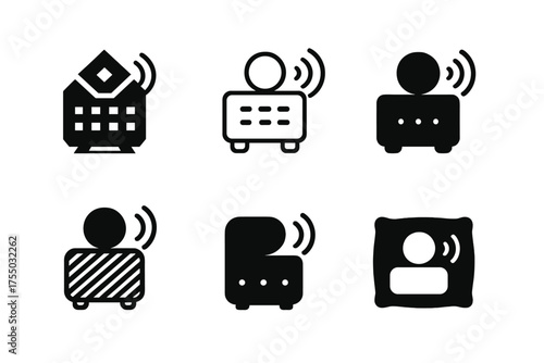 Harmonious Sleep Logos. Sleep environment. Set Logo of Sleep environment: white noise / sound machine. harmonious logo variations of the same emblematic