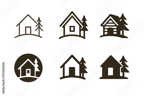 Tiny Homes Logos. Tiny homes and alternative living spaces. Set Logo of Tiny homes and alternative living spaces: Tiny Cabin. harmonious logo variations of the