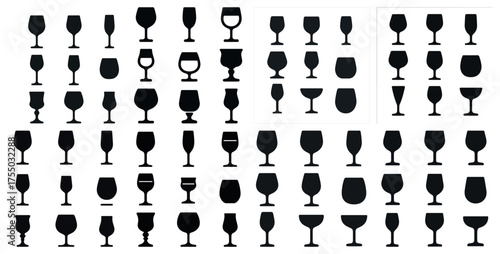 Wine and spirits silhouette icons set – solid, filled beverage and drink symbols