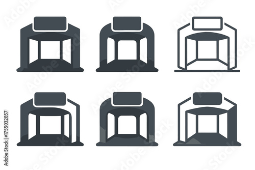 Logo Variations Grid. Hyper-Realistic 3D Presentations. Set Logo of Hyper-Realistic 3D Presentations: virtual trade show booth. harmonious logo variations of