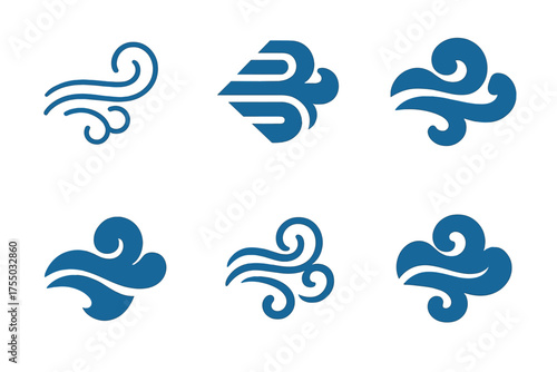 Sky Gods Logos. Sky gods. Set Logo of Sky gods: gusting wind swirl. harmonious logo variations of the same emblematic concept, each with different artistic