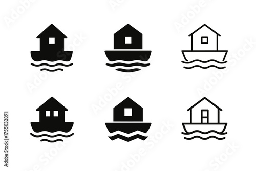 Creative Tiny Home Logos. Tiny homes and alternative living spaces. Set Logo of Tiny homes and alternative living spaces: Houseboat. harmonious logo variations
