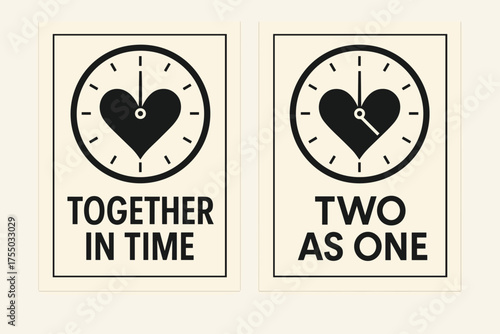 Bauhaus Heart Banners. Soul Connection. Two vertical A6 banners with safe margins, centered composition, no elements touching edges, bauhaus style, black and