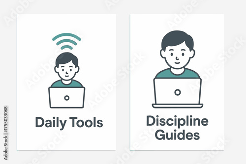 Edtech Banners Display. Edtech in use. Two vertical A6 banners with safe margins, centered composition, no elements touching edges, clean minimal style, gray