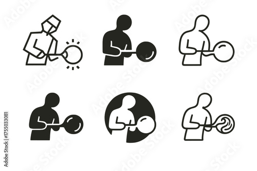 Artisan Logo Exploration. Tourism to explore local artisans and craftsmen. Set Logo of Tourism to explore local artisans and craftsmen: Glassblower pipe