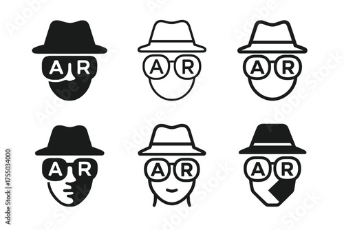 Augmented Reality Logo Grid. Augmented reality marketing. Set Logo of Augmented reality marketing: virtual product try-on (glasses/hat). harmonious logo