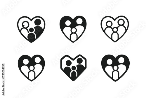 Three Generations Heart. Caring for Aging Parents While Raising Children. Set Logo of Caring for Aging Parents While Raising Children: heart shape with three