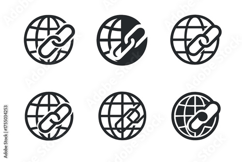 Global Chain Logo Variations. Global business. Set Logo of Global business: supply chain chain-links. harmonious logo variations of the same emblematic