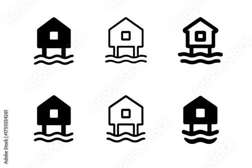 Climate-Resilient Logos. climate-resilient infrastructure. Set Logo of climate-resilient infrastructure: modular flood-proof housing unit. harmonious logo