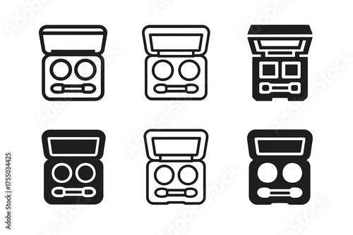 Cosmetics Logo Variations. Arranging cosmetics and skincare in a vanity. Set Logo of Arranging cosmetics and skincare in a vanity: eyeshadow palette.