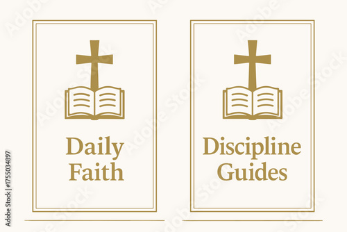 Sacred Minimal Banners. Christian rituals. Two vertical A6 banners with safe margins, centered composition, no elements touching edges, sacred minimal style,