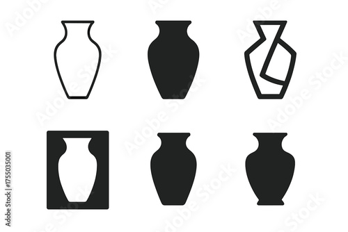Vase Logo Variations. Vase. Set Logo of Vase: classic ceramic vase silhouette. harmonious logo variations of the same emblematic concept, each with different