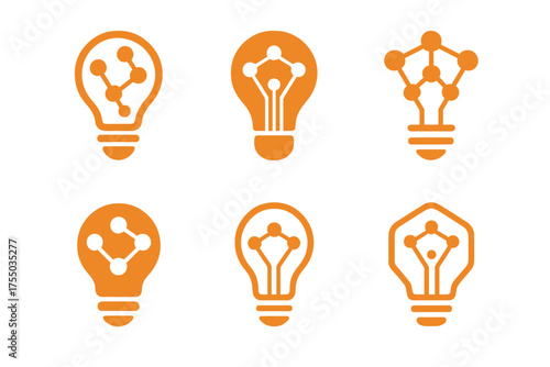 Diverse Innovation Logos. Crowdsourced Innovation. Set Logo of Crowdsourced Innovation: lightbulb with connecting nodes. harmonious logo variations of the same