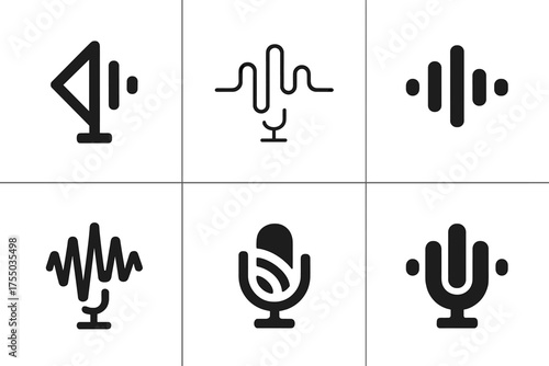 Podcasting Logo Variations. The rise of podcasting as a marketing tool. Set Logo of The rise of podcasting as a marketing tool: Soundwave forming brand