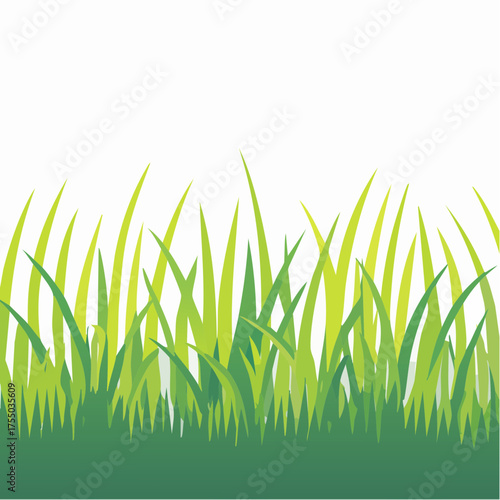 Close-up illustration of vibrant green grass blades against a bright white background.