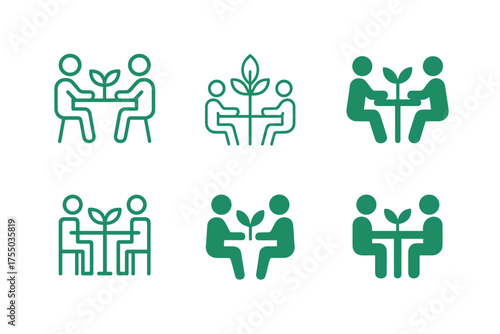 Eco Workspace Logo Designs. Coworking Spaces with Green Design. Set Logo of Coworking Spaces with Green Design: stylized collaborative eco office icon.