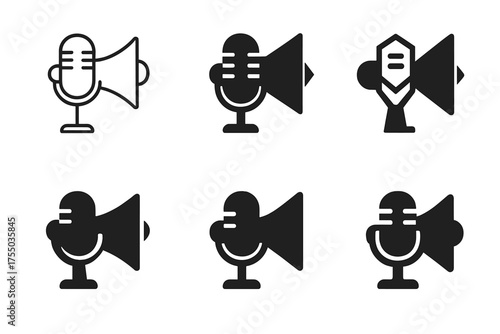 Podcasting Logo Variations. The rise of podcasting as a marketing tool. Set Logo of The rise of podcasting as a marketing tool: Microphone merged with a
