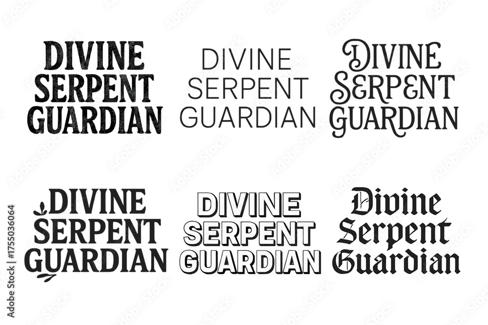 Obraz premium Serpent Guardian Lettering Grid. Divine Serpent Guardian. Set lettering. harmonious lettering variations of the same emblematic concept (Chalkboard textured