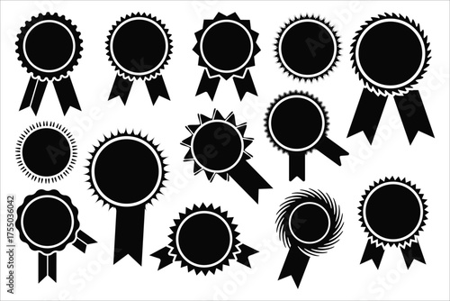 Collection of black silhouette award ribbons and medals
