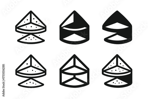 Corner Shelf Logos. Dusty Corner Shelf. Set Logo of Interior decor: wall-mounted corner shelf icon. harmonious logo variations of the same emblematic concept,