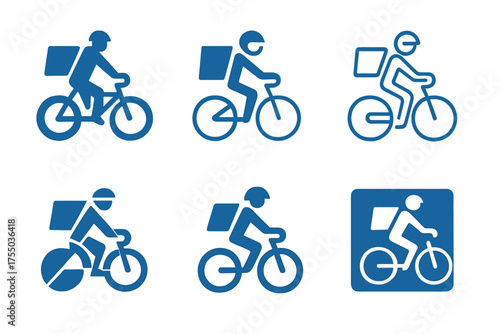 Gig Economy Logos. Labor market dynamics. Set Logo of Labor market dynamics: gig economy worker (delivery rider). harmonious logo variations of the same