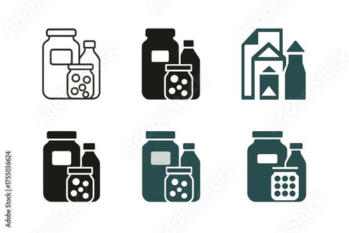 Organized Pantry Logos. Arranging Pantry Items by Category. Set Logo of Arranging Pantry Items by Category: organized jars and containers. harmonious logo