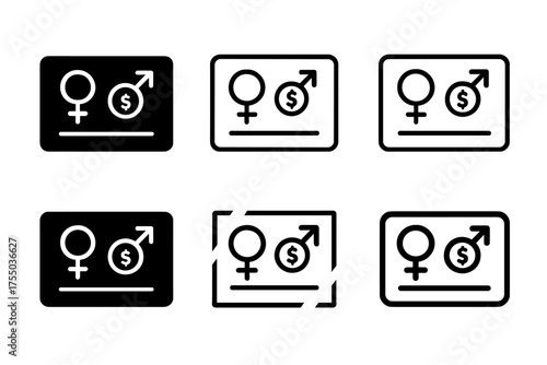 Equal Pay Logos. Workplace Equality and Pay Disparity. Set Logo of Workplace Equality and Pay Disparity: paycheck icon. harmonious logo variations of the same