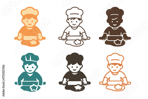 Creative Kids Logos. Kids learning and growing through hands-on experiences. Set Logo of Kids learning and growing through hands-on experiences: child baking