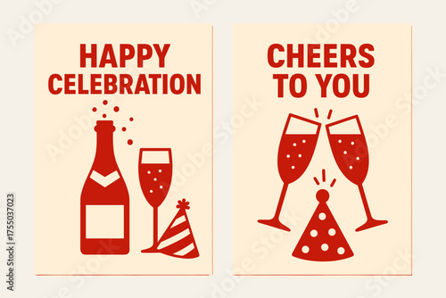 Festive Celebration Banners. Festive Libations. Two vertical A6 banners with safe margins, centered composition, no elements touching edges, bold, red and