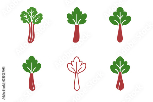 Rhubarb Logo Variations. Rhubarb. Set Logo of Rhubarb: rhubarb flower stalk. harmonious logo variations of the same emblematic concept, each with different