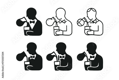 Water-Pouring Logo Series. Pouring water into a glass. Set Logo of Pouring water into a glass: waiter pouring from a carafe. harmonious logo variations of the