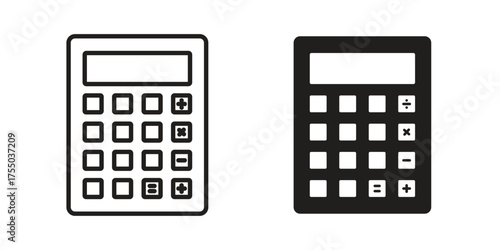 Calculator icon in Line and Silhouette Icon Set. Isolated Vector Illustration.