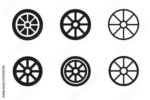 Harmonious Settler Logos. Settler. Set Logo of Settler: wagon wheel icon. harmonious logo variations of the same emblematic concept, each with different
