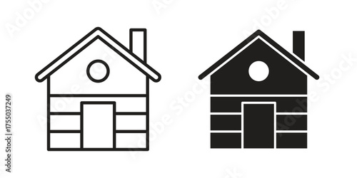 Cabin icon in Line and Silhouette Icon Set. Isolated Vector Illustration.